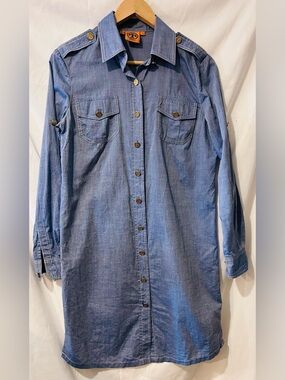 Tory Burch Light Blue Chambray Shirt Dress Gold Buttons Women’s Size 4